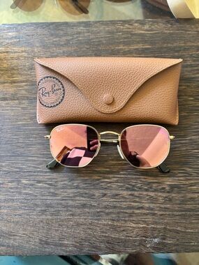 Ray-Ban Gold Frame Sunglasses with Rose Pink Lenses